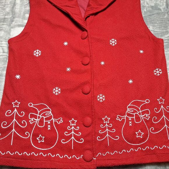 COLLECTIONS ETC Fleece Ugly Christmas Sweater Vest Sz M Red White Snowman - Picture 8 of 8